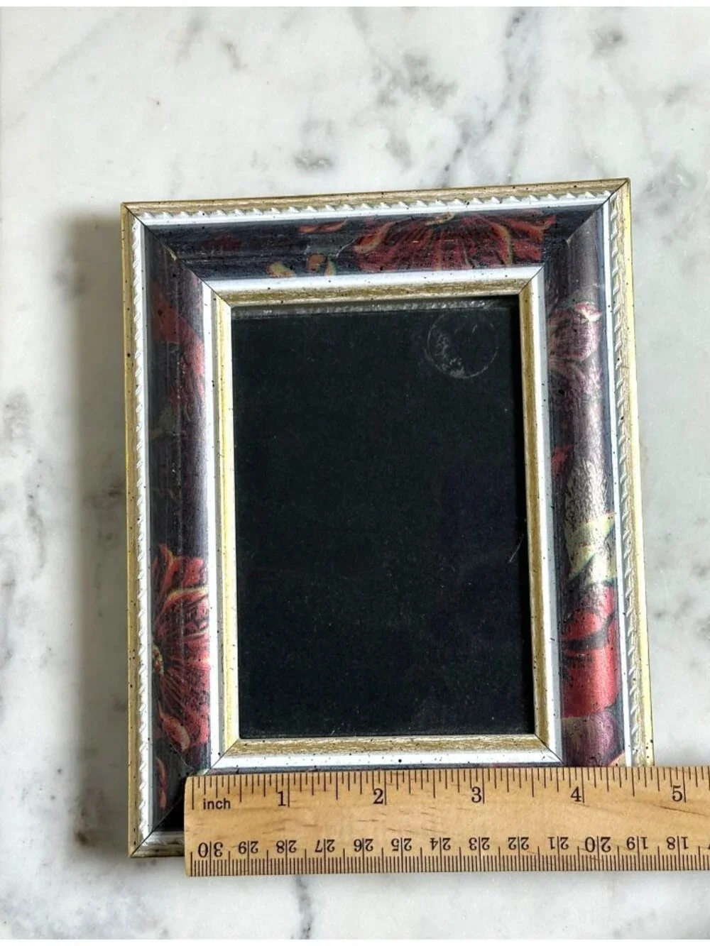 Vintage Rustic 4x5 Picture Frame | Distressed Burgundy Floral Photo Frame